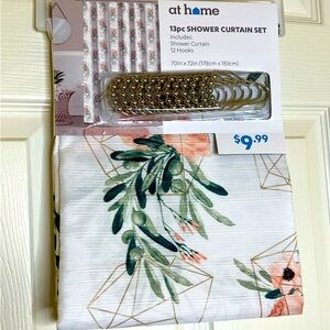 White with Gold floral prints Shower Curtain set